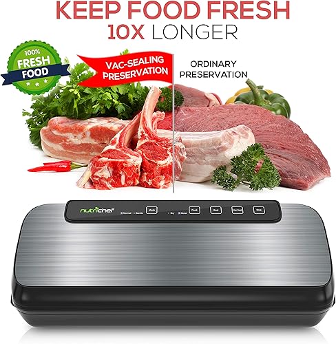 Miniatura 4 de NutriChef PKVS Sellador  Sistema automático de sellado de aire al vacío con kit de iniciación, 12 pulgadas, acero inoxidable y bolsas selladoras al