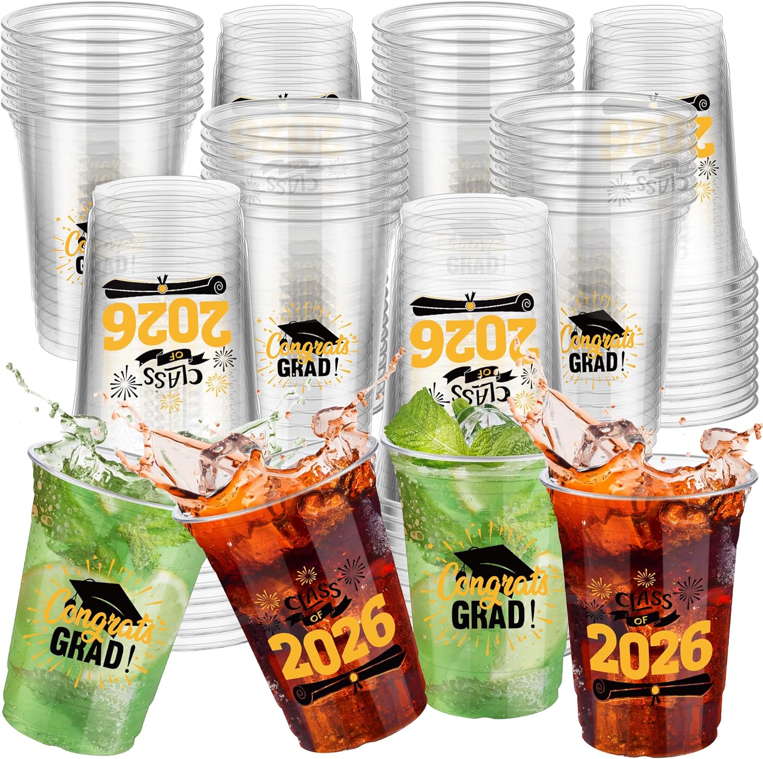 120 Pack Disposable Graduation Plastic Cups, 16 Ounce Drinking Cup Graduation Party Supplies Congrat Grad Tableware Party Favors, Red