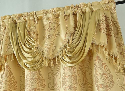 Miniatura 4 de Rosetta - Panel de cortina jacquard texturizado con cenefa adjunta de 18 pulgadas, 54 x 84 pulgadas, dorado