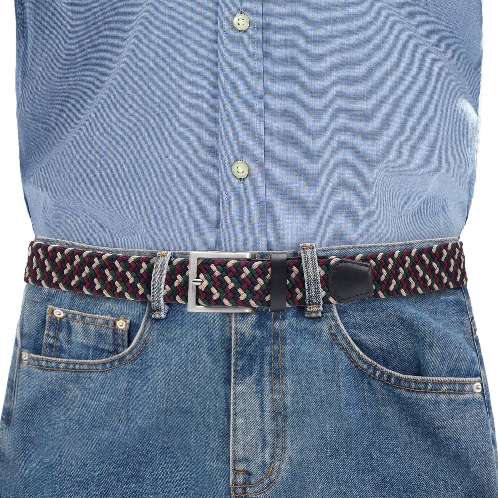 TOUGERJOY Mens Stretch Belt, tessuto elastico intrecciato Web Belt Casual per Golf Pantaloni di caccia Jeans