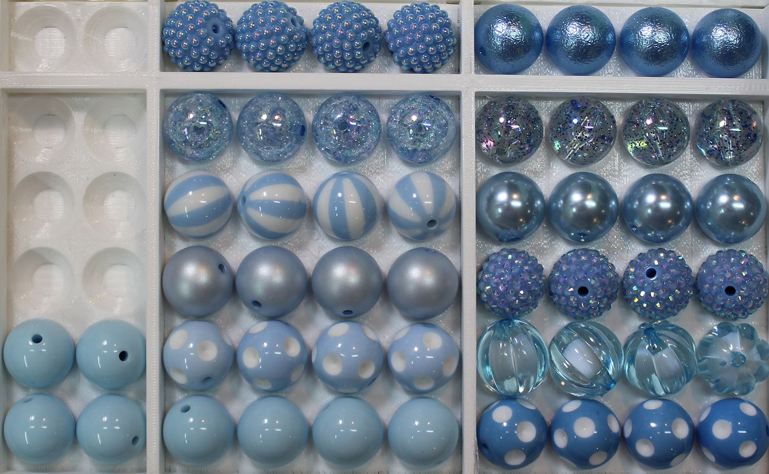 Poplollies Beads 20mm Bulk Mix of 52 Blue to Baby Blue Chunky Bubblegum 11 Styles Acrylic Gumball Lot