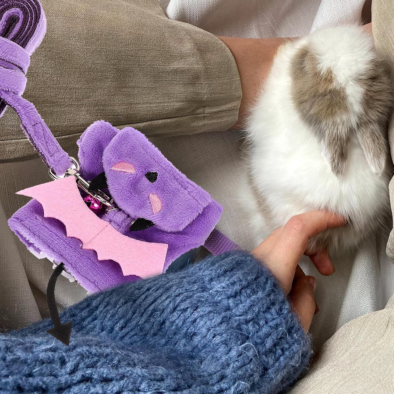 Adjustable Halloween Small Animal Harness Leash Set, Purple Bunny Ferret Rabbit Cat Vest Rope for Walking and Outdoor Use