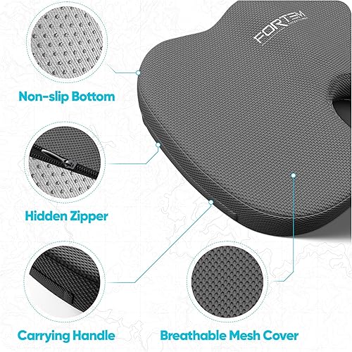 Miniatura 4 de FORTEM Cojín de asiento para oficina, soporte lumbar para silla, automóvil, soporte de espalda de espuma viscoelástica, funda lavable (gris oscuro,