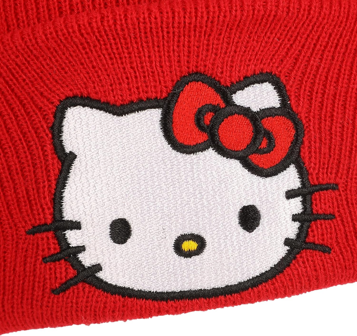 Hello Kitty Embroidered Character Face Red Cuff Beanie - Image 4