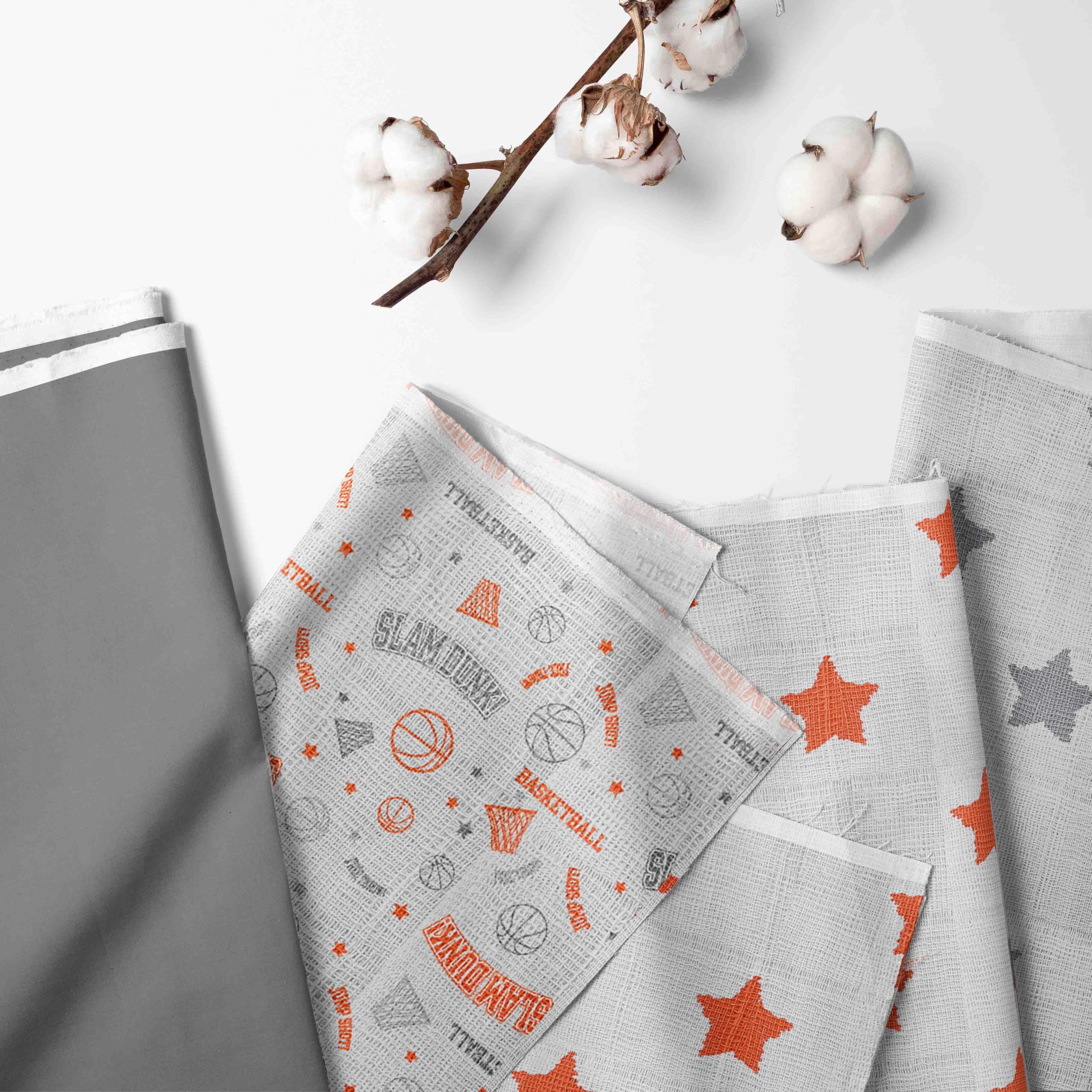 Bacati - Basketball 4 Piece Baby Boy Muslin Crib Bedding Set with Wearable Blanket Orange/Grey