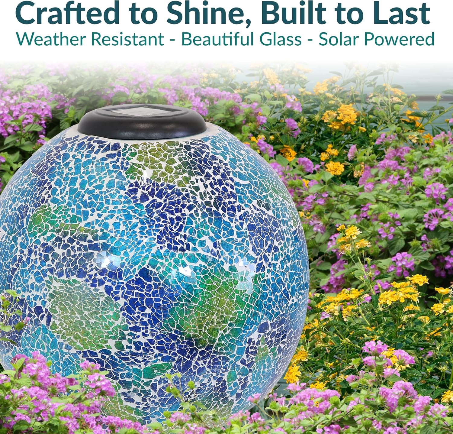 Sunnydaze 10 Inch Solar Gazing Ball for Garden - Outdoor Glass Gazing Garden Globe for Outside Decoration - Crackled Azul Terra