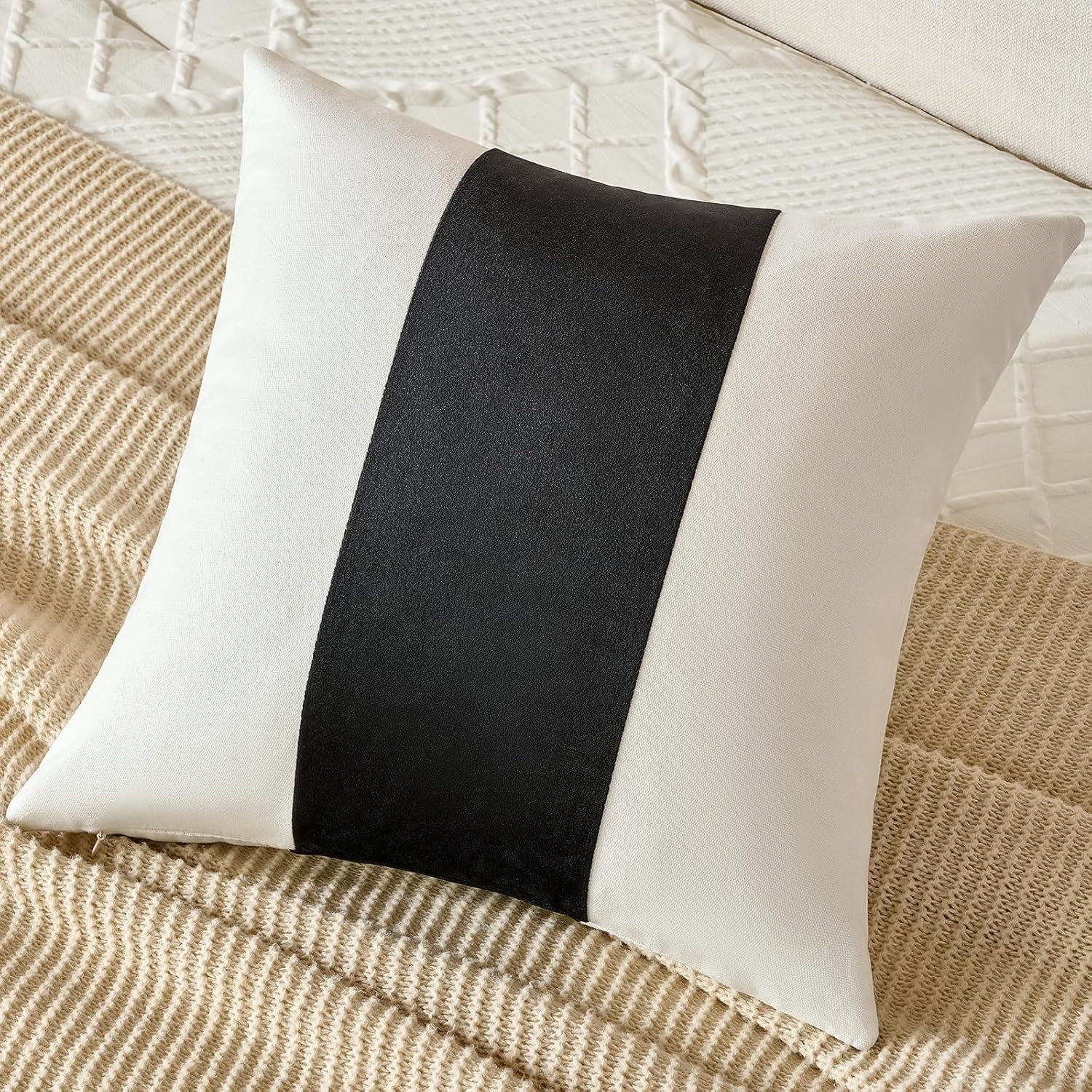 AmHoo Pack of 2 Velvet Panel Cotton Pillow Covers Decorative Pillowcase Cushion for Couch Sofa Bedroom 20 x 20-Inch Black