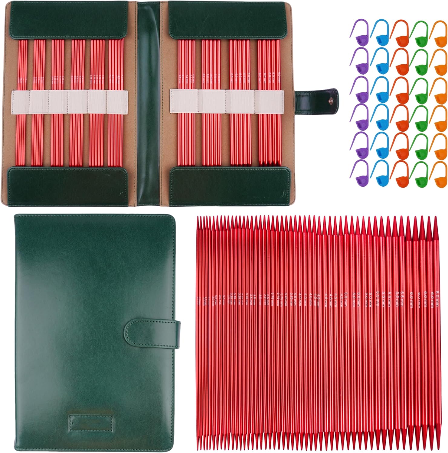 WAZAIGUR 50pcs Aluminum Double Pointed Knitting Needles Set - 7.9 Inch 10 Sizes Knitting Needles 2.5mm-6mm