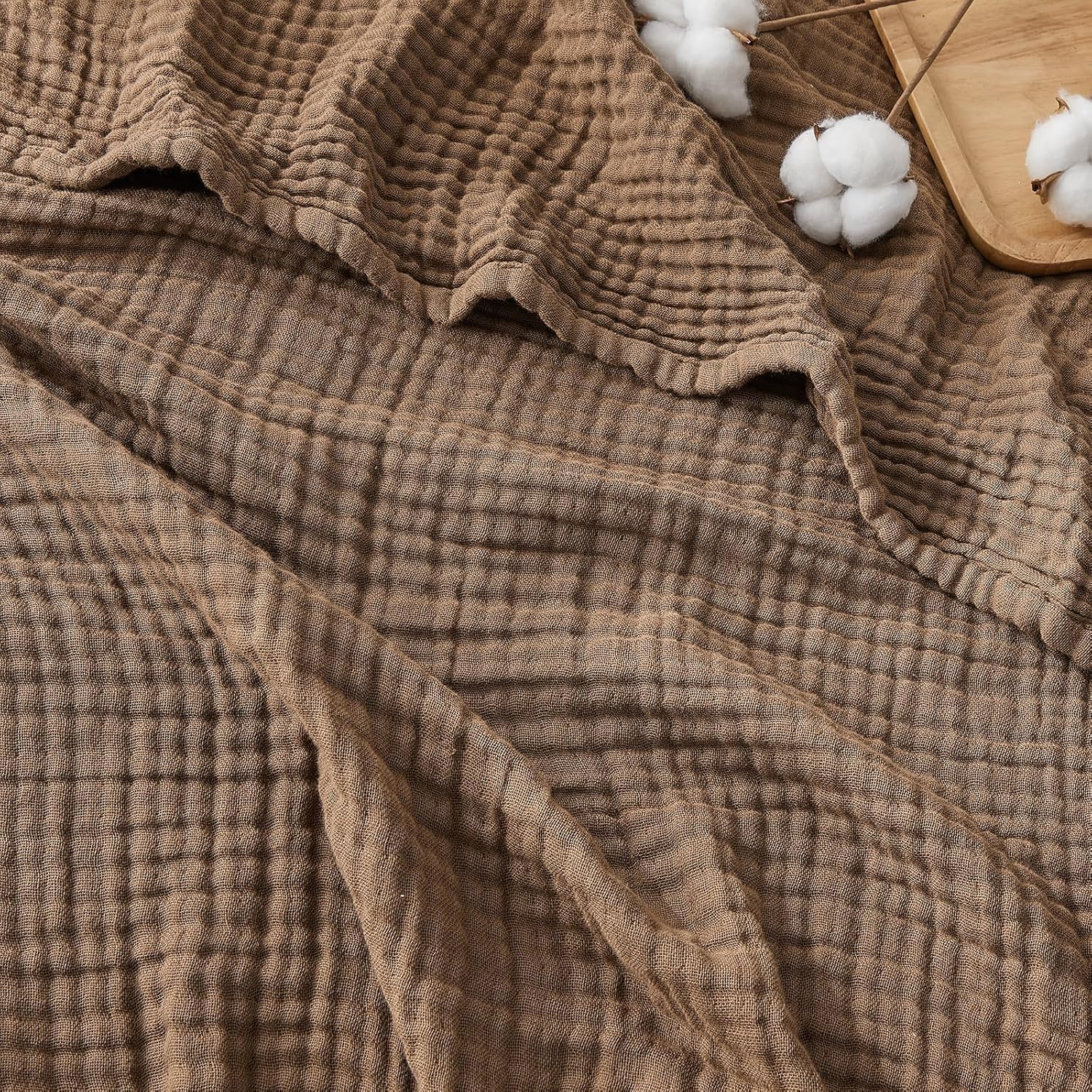 EMME Muslin Blankets for Adults Brown Small Blanket 40" x 50" | Throw Blanket for Couch Breathable Gauze Soft Lightweight Airy Light