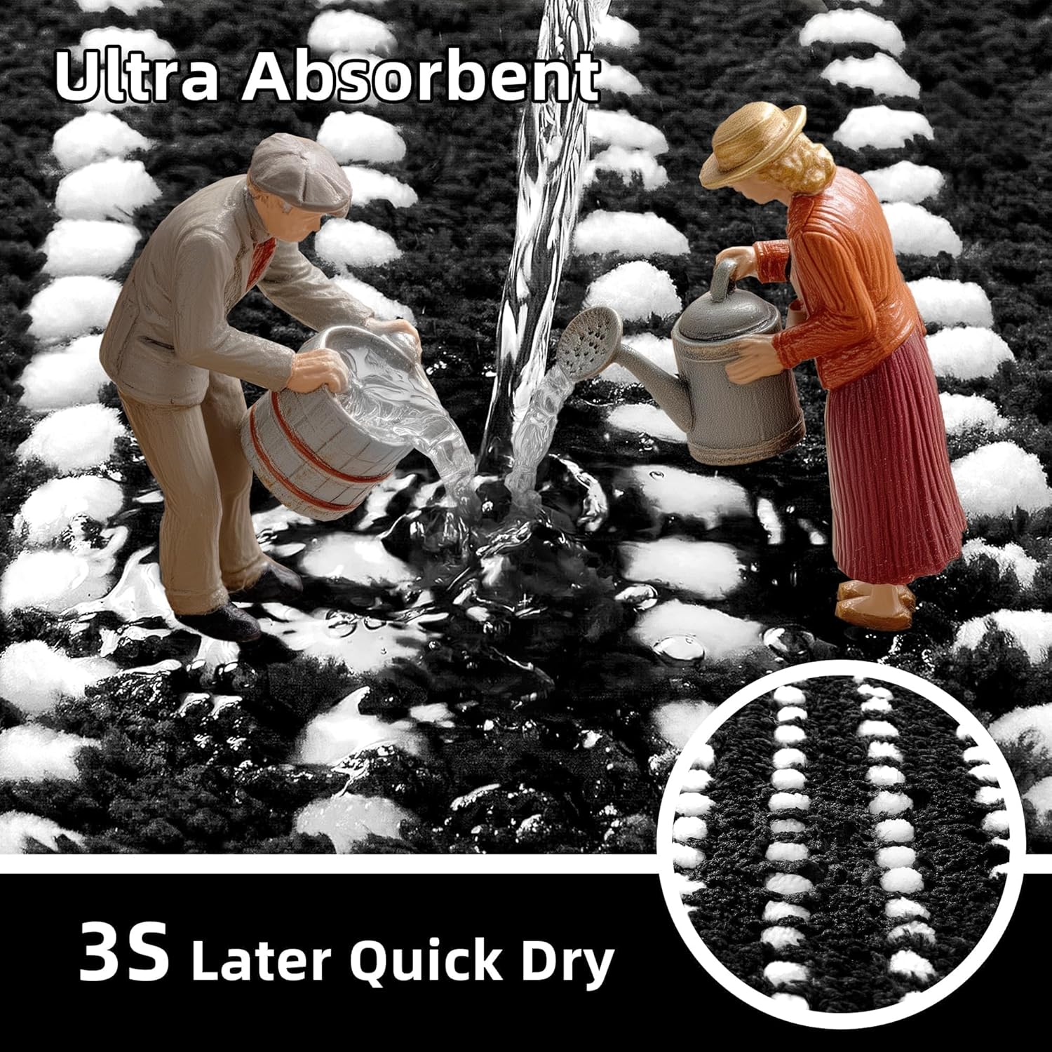 Bathroom Rugs 32'' x 20'', Extra Soft & Super Absorbent Bath Rugs Mat Non Slip Machine Washable, Quick Dry Bath Mats, Shaggy Microfiber Chenille Bath Rug for Bathroom Floor, Tub and Shower, Black