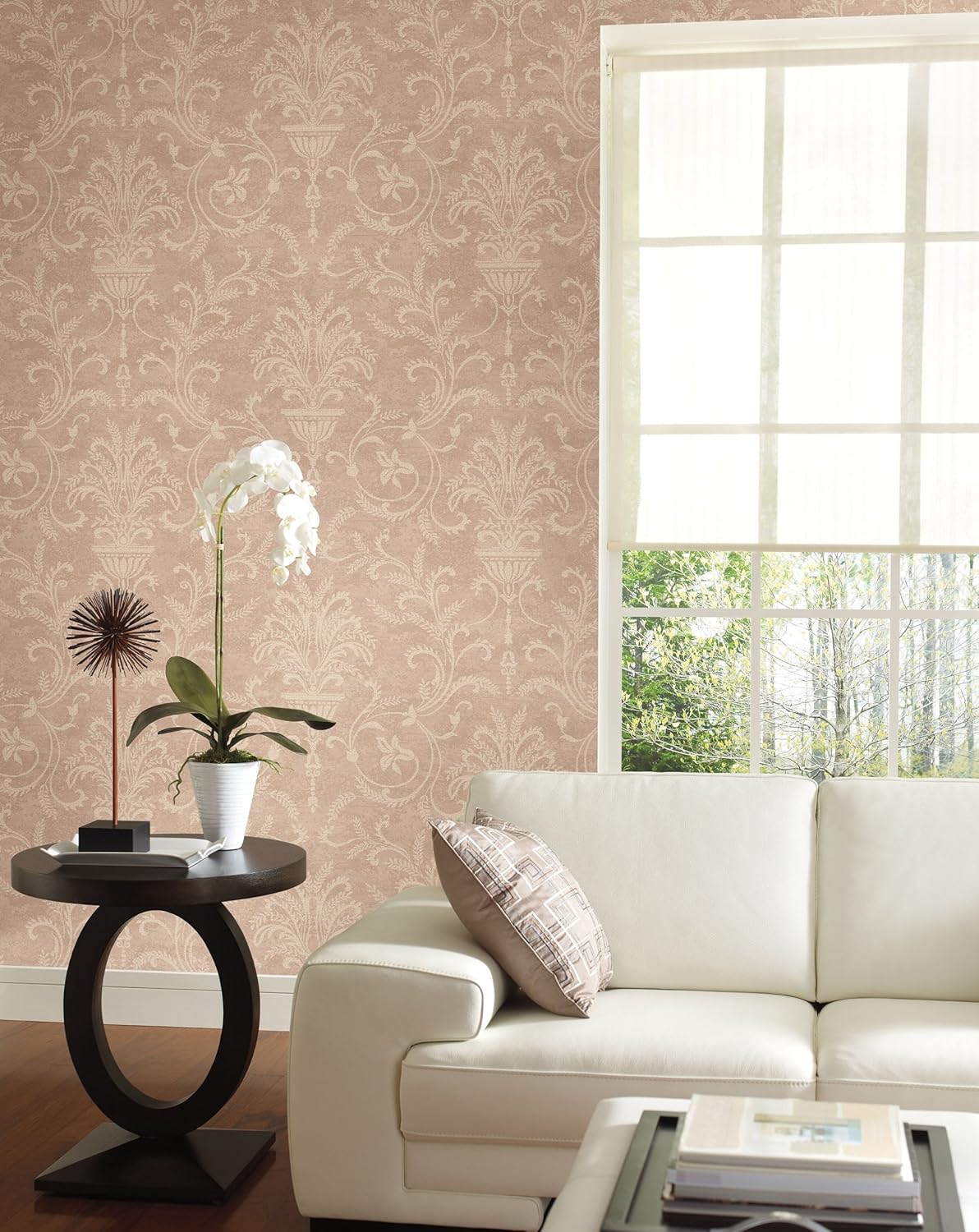 York Wallcoverings PC8996 Heritage Home Neoclassic Damask Wallpaper, Smoky Black/Graphite/Pearled Gold Metallic