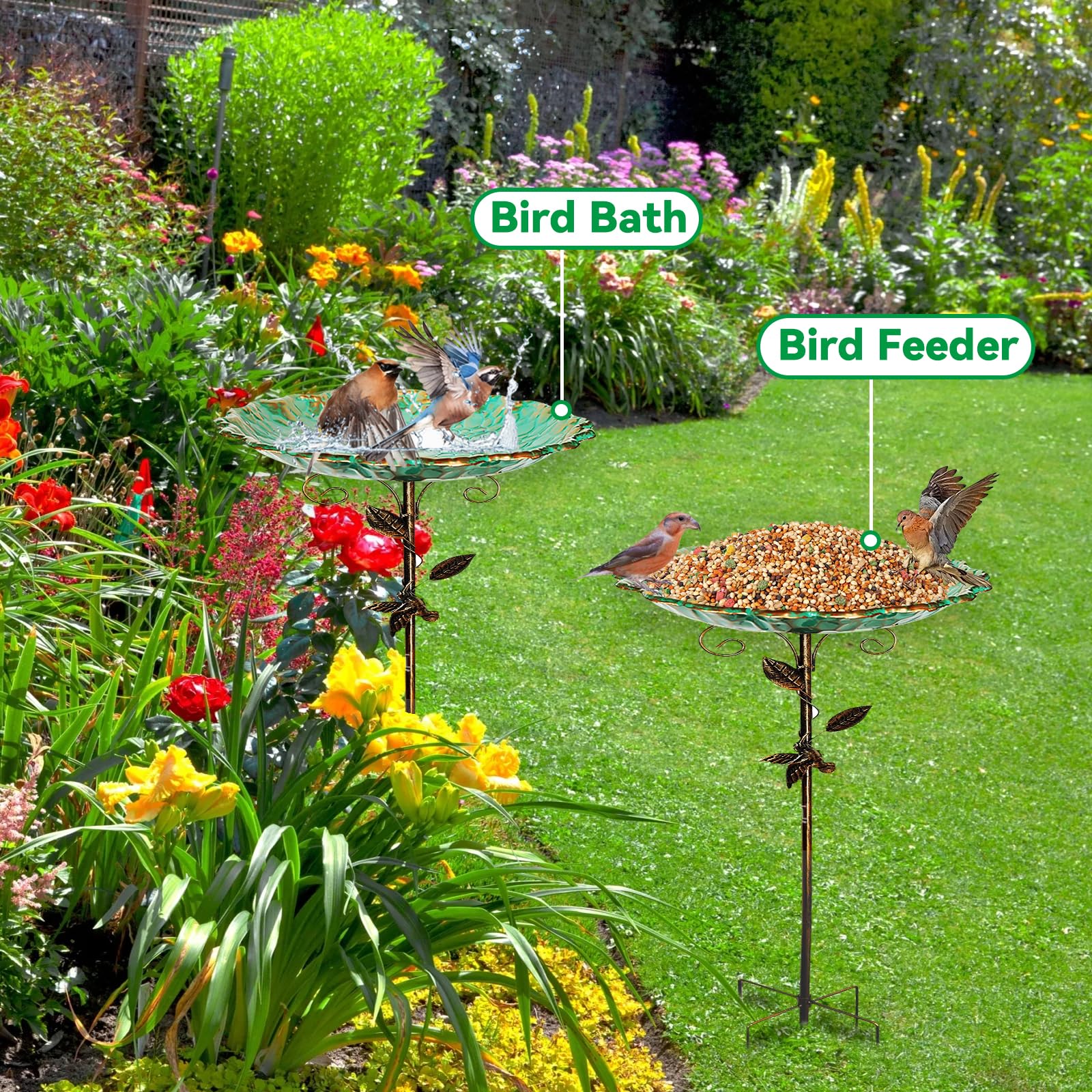 Pajaros Exterior De Gran Tamaño, Con Una Base Robusta De Cinco Patas, Bebedero Para Pájaros De Estilo Retro De Metal De 78 Cm, Resistente Al Frío, Bebedero Vertical Para Jardín