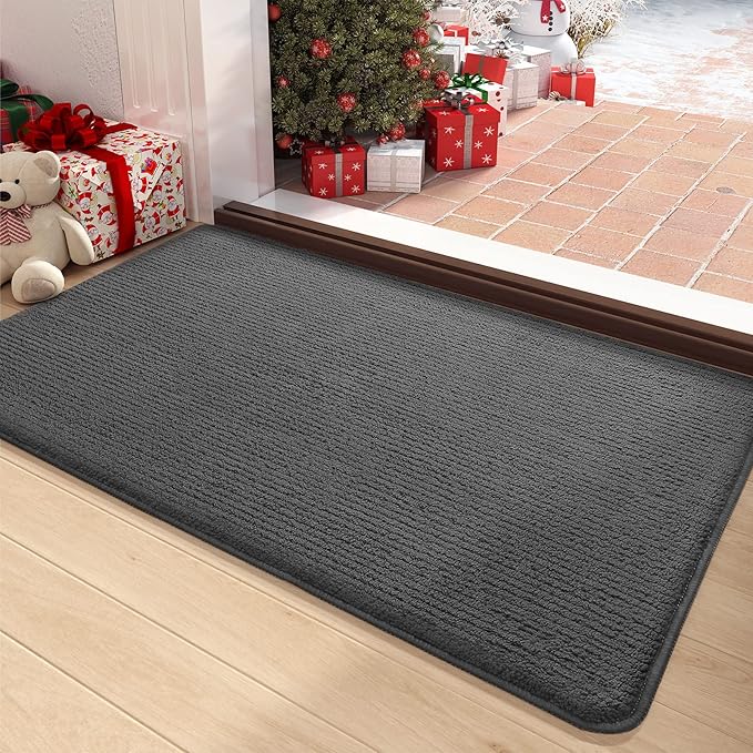 Color&Geometry Front Door Mat Indoor Entrance- Dirt Trapper, Absorbent, Non Slip, Washable Doormat, 20"x32" Indoor Door Mat Charcoal Entrance Rugs Indoor Rugs for Entryway