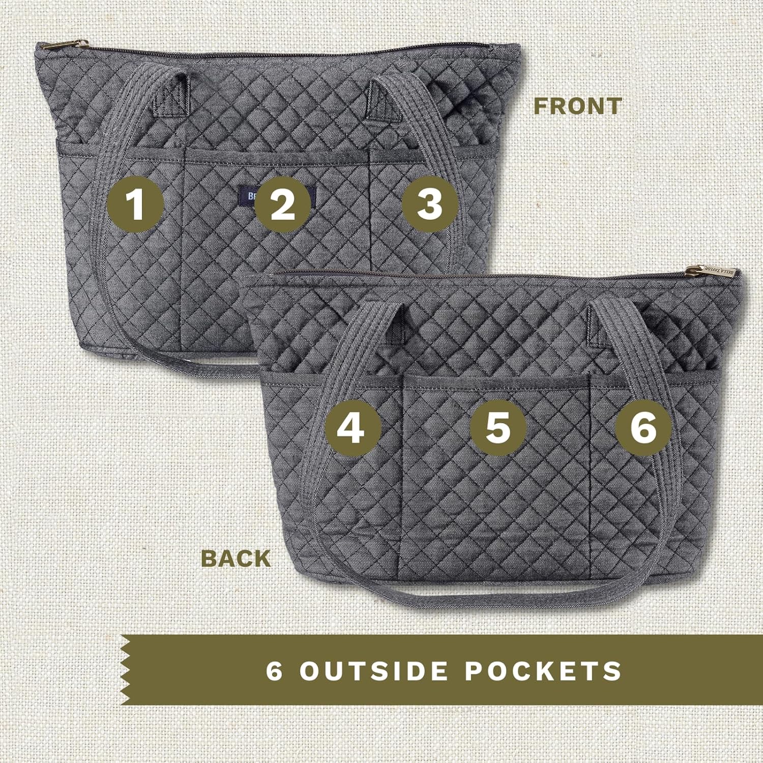 Bella Taylor Small Tote, Quilted Purse for Women, Lightweight Fabric Handbag, 10 Pockets, Zip Top - Image 6