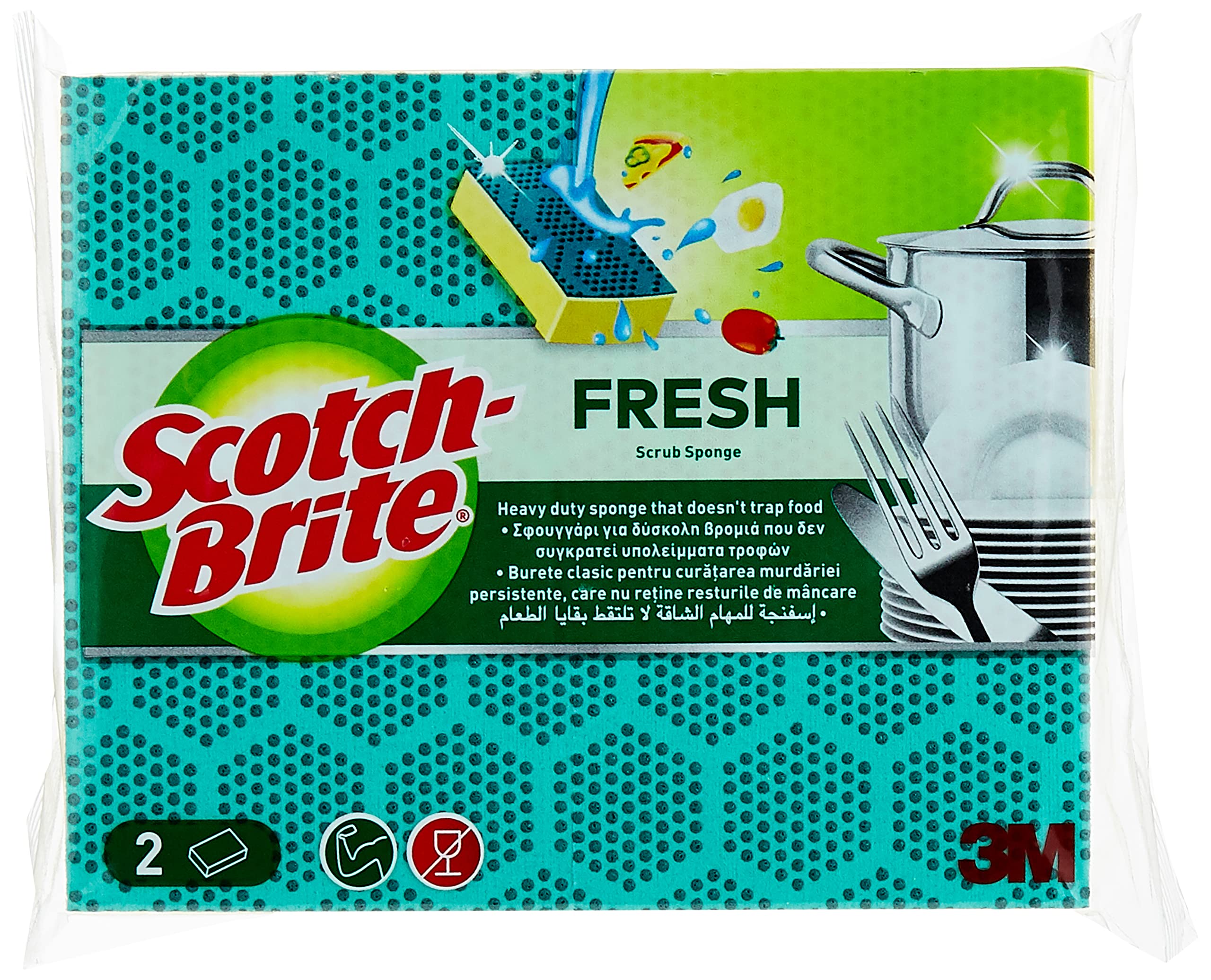 Fresh Heavy Duty Flat Laminate Scrub Dot Sponge, 2 units/pack |Kitchen sponge | Dish sponge | Scrub | General Purpose Cleaning | Food Safe | Kitchen, Garage, Outdoor | Rinses Clean