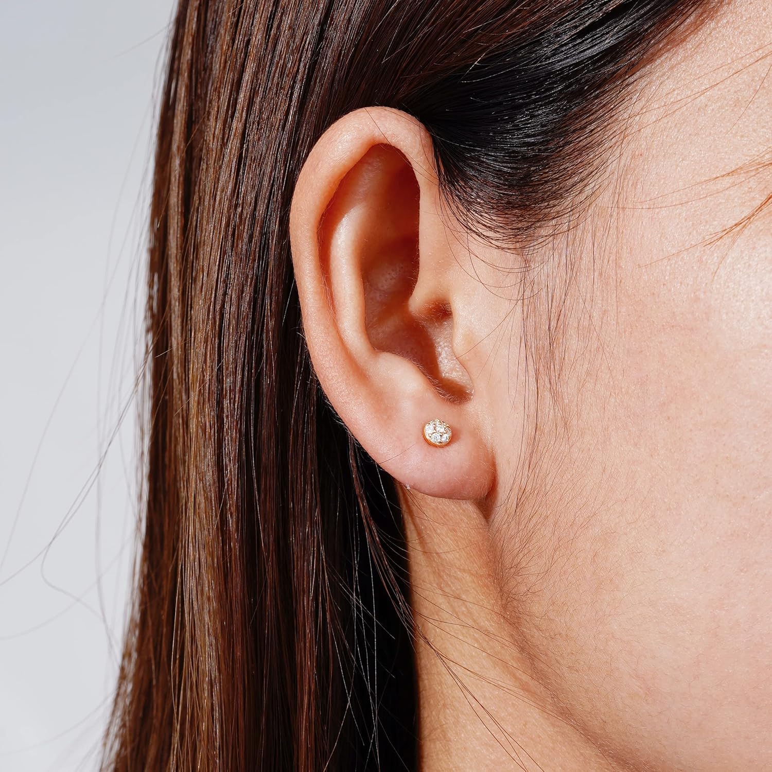 Amazon Essentials Rhodium Plated Sterling Silver Small Dainty Cubic Zirconia Pave Disc Earrings - Image 2