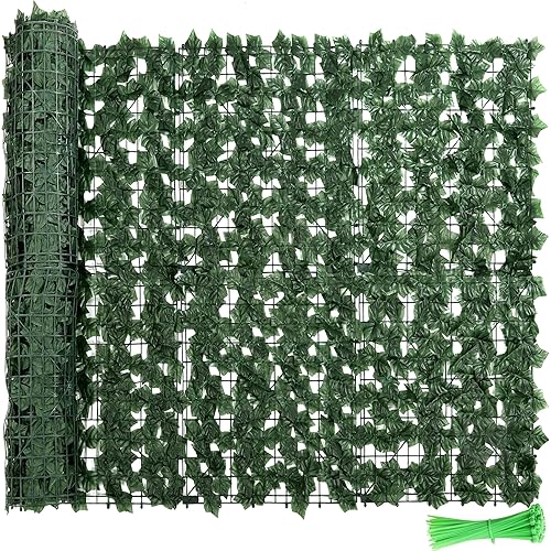 Faux Ivy Privacy Fence Screen, 138x39 in Artificial Ivy Privacy Fence, Artificial Ivy Vine and Green Leaf Hedge Panels for Wall Decor, Balcony, Patio, Apartment, Garden, and Yard