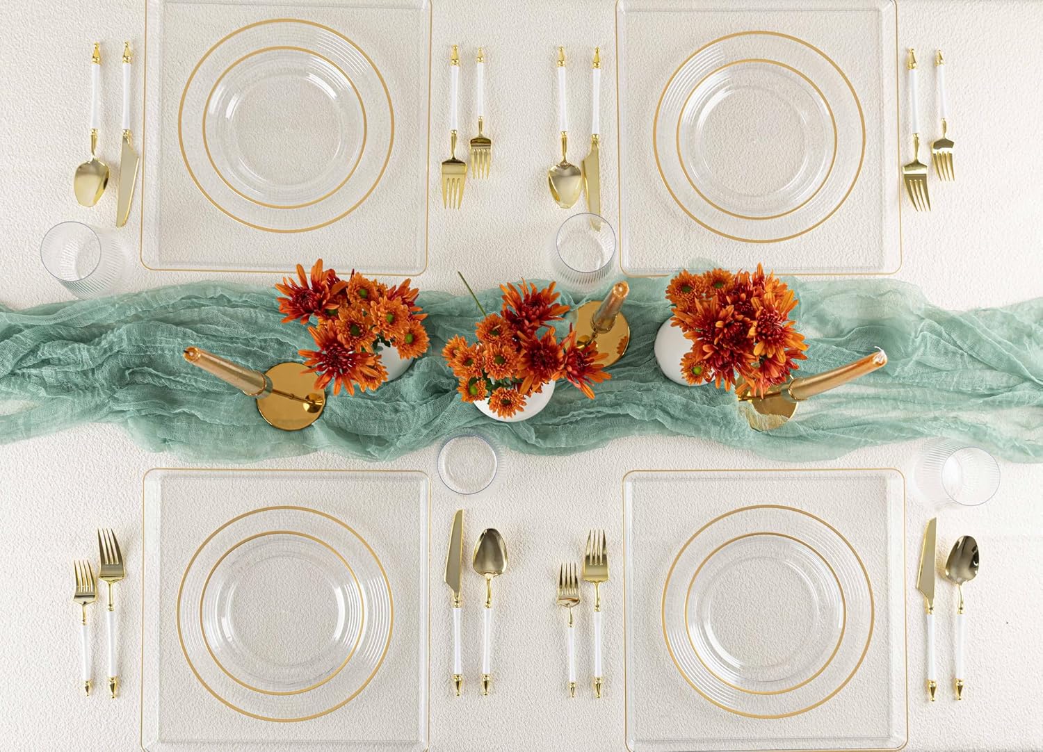 PLASTICPRO 96 Piece Clear With Gold Rim Rippled Collection Plastic Dinner Plates Disposable Plastic Fancy Heavy Party Dishes 48, 7.5'' inch and 48, 10'' inch, Clear With Gold Rim