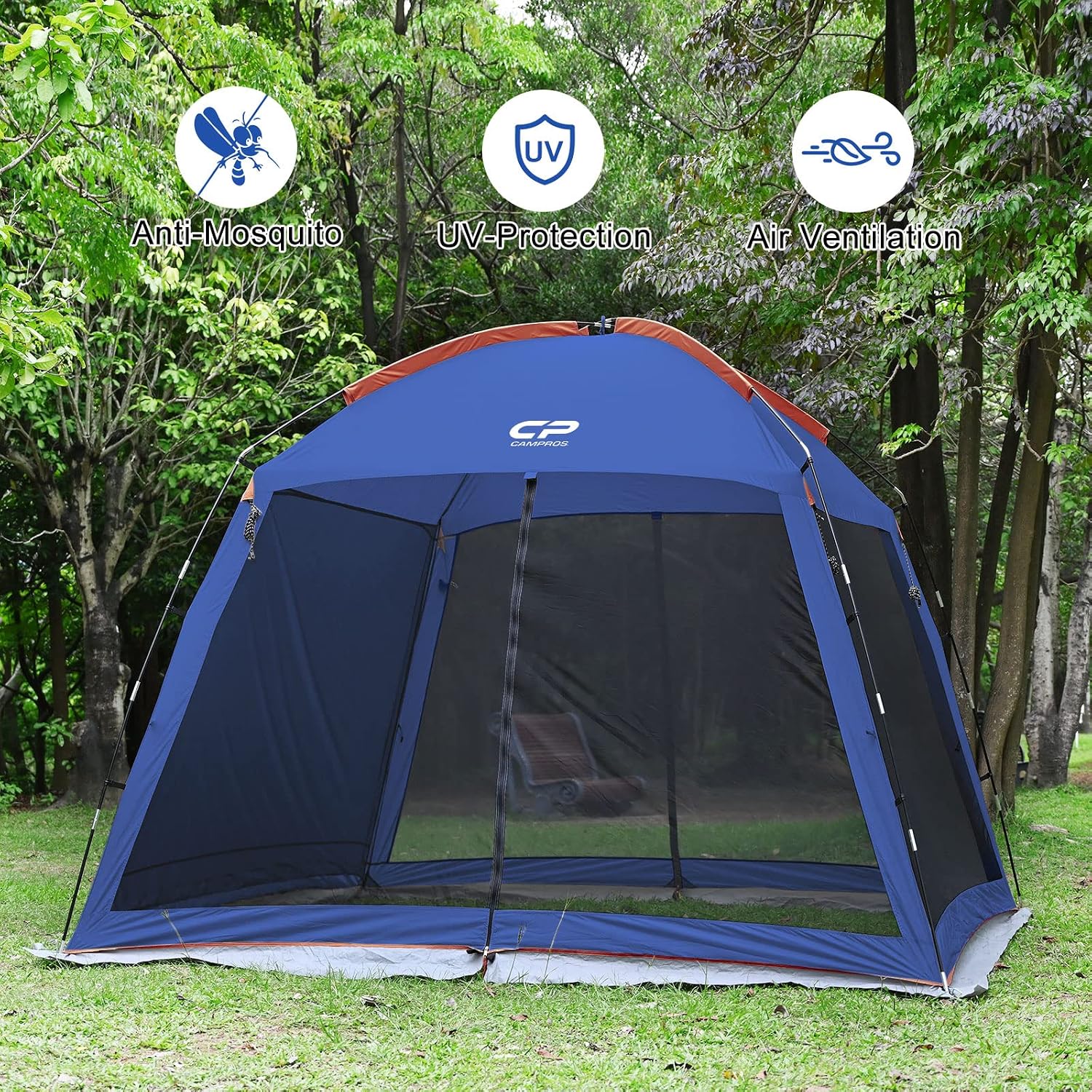 CAMPROS CP Screen House Room with 1 Pc Removal Wind/Sun Panel Canopy Tent Camping Tent Screen Shelter Gazebos for Patios Outdoor Camping Activities, 10'X10'X86in(H) - Blue