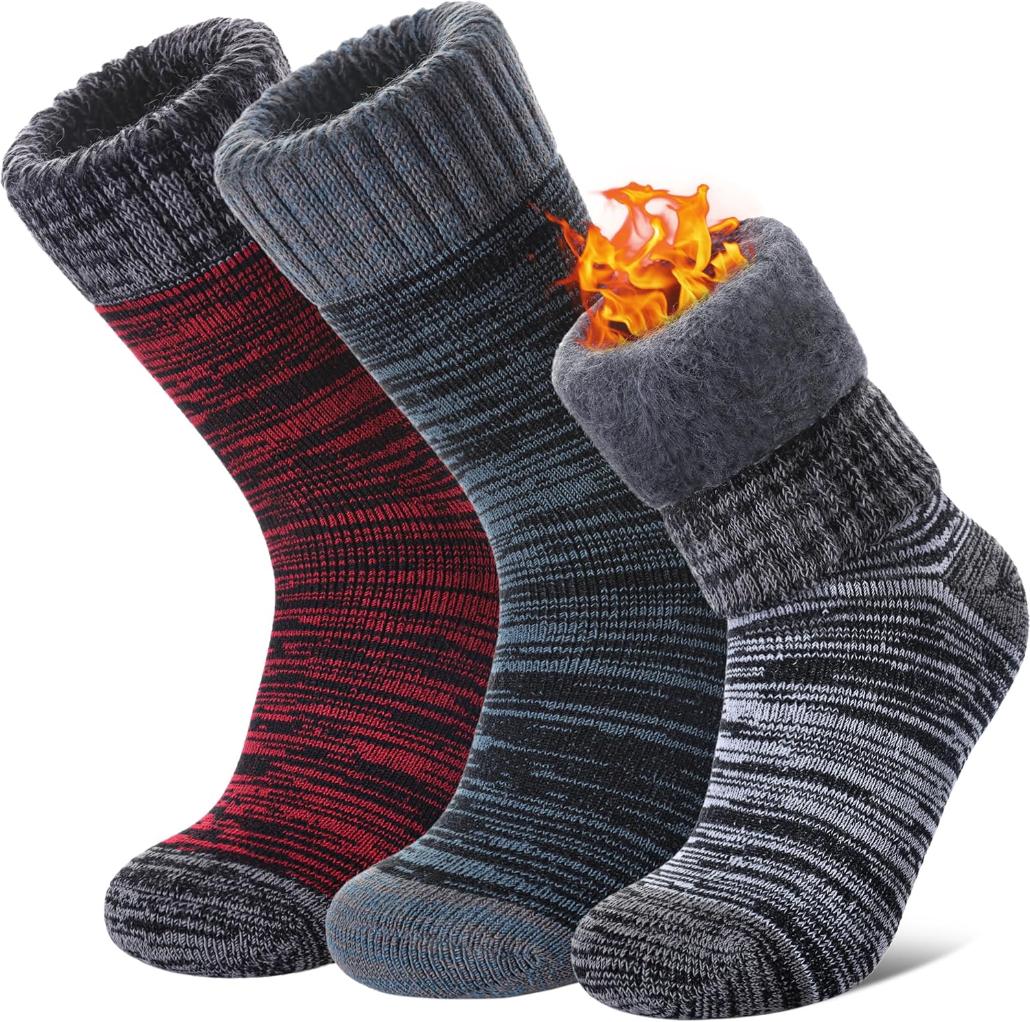 3 Pairs Thermal Boot Socks for Women Men Ski Thick Winter Warm Insulated Heated Socks for Extreme Cold Weather