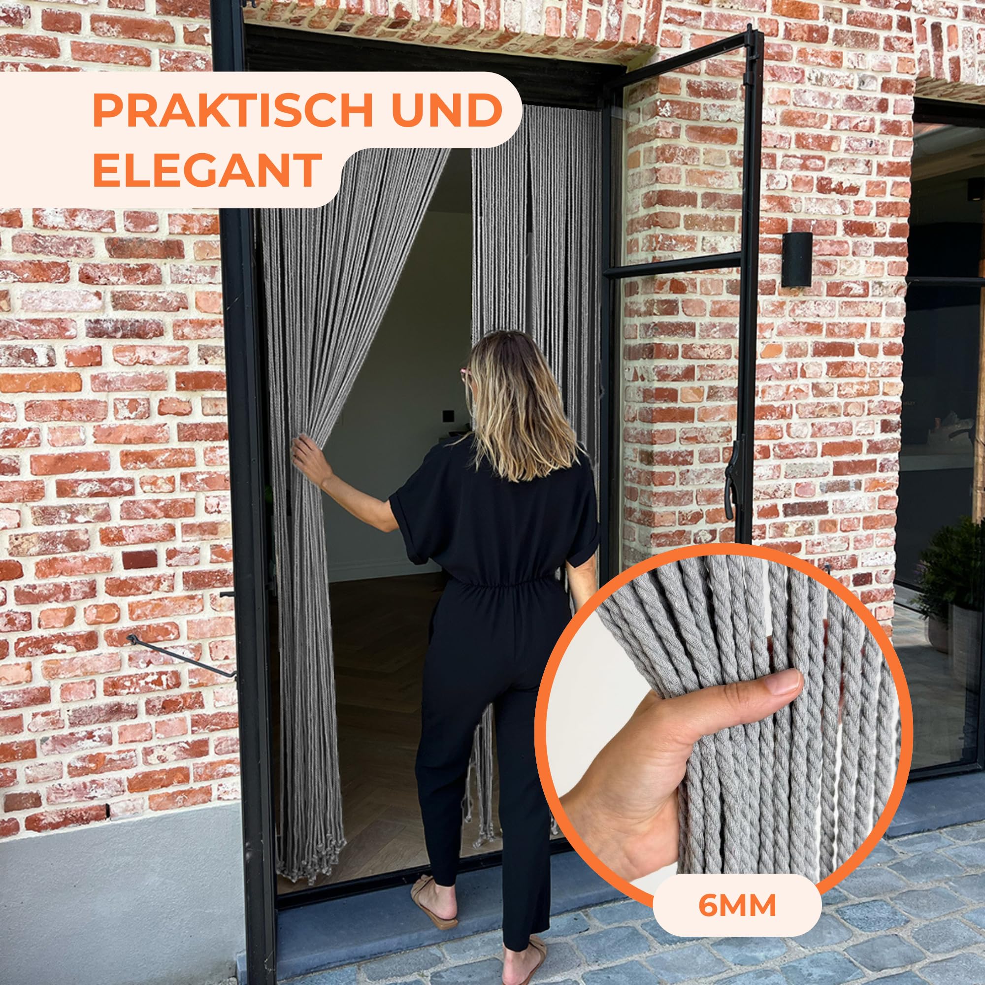 Trente Türvorhang Trentero 120 x 230 cm – Hellgrauer Kordelvorhang – Optimaler Insektenschutz, für Privatsphäre und Belüftung