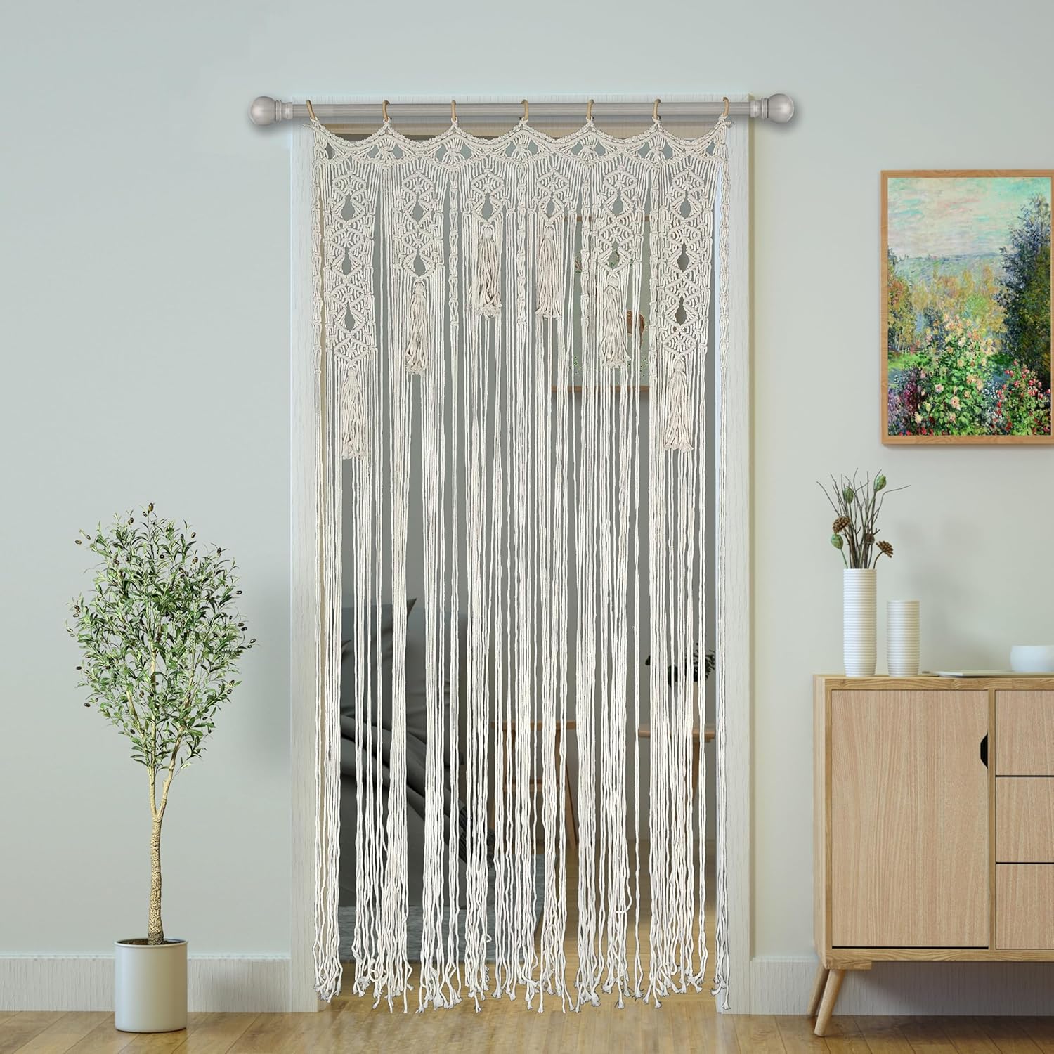 Macrame Curtain Boho Doorway Curtains,Handmade String Backdrop Panel Hippie Door Hanging Wedding Decor Arch Curtain Room Divider Bohemian Wall Cover Window Bedroom Doors (Flowers)