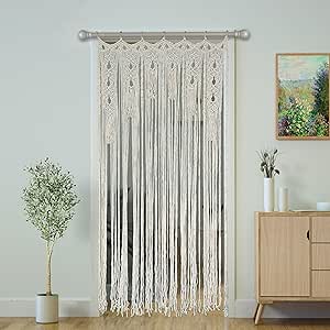 Rideau De Porte Ou Tenture Murale En Macramé Fait Main - Style Bohème Avec Pompons