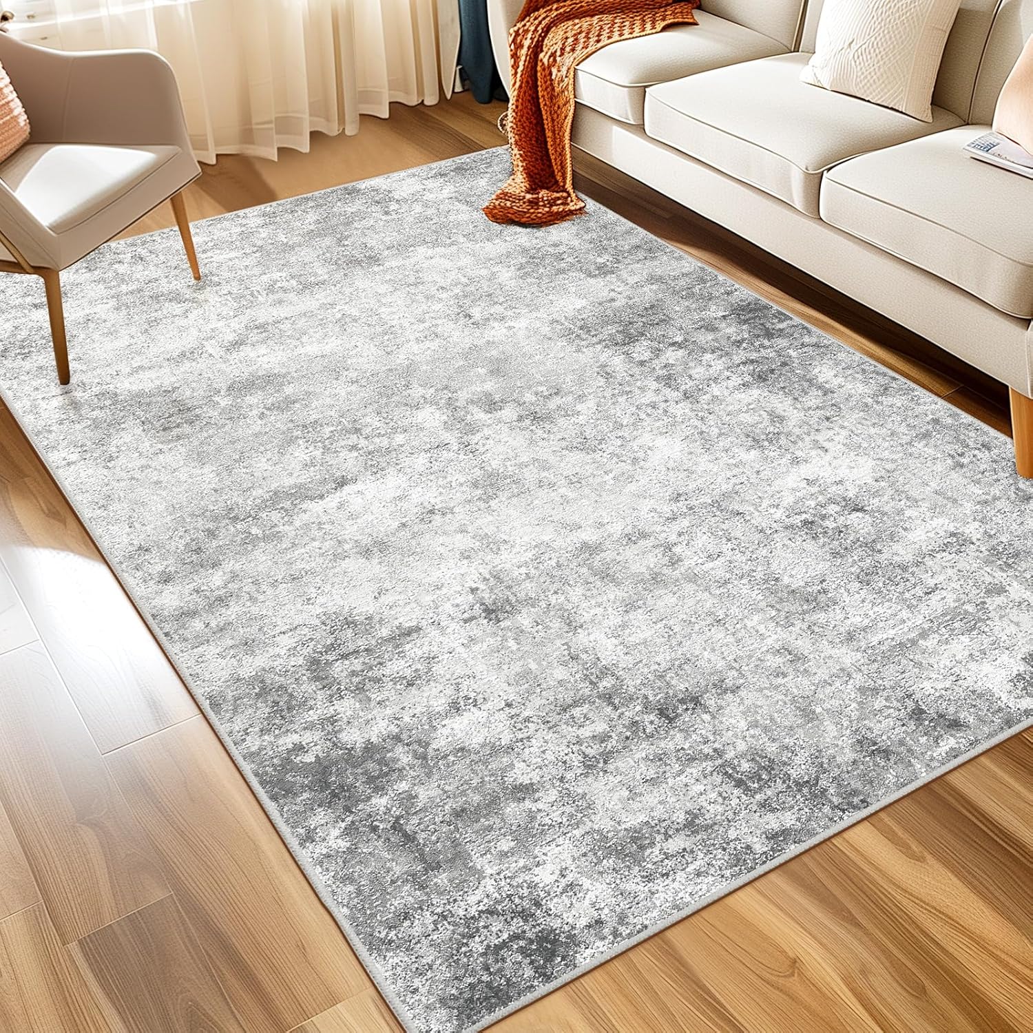 WITSHOCK 6x9 Area Rugs for Living Room : Machine Washable Non Slip - Low Pile Modern Abstract Carpet for Bedroom Kids Room Dining Room - Stain Resistant for Household - Pet Owners (Grey) 6' x 9' (Rectangular) Gray/White
