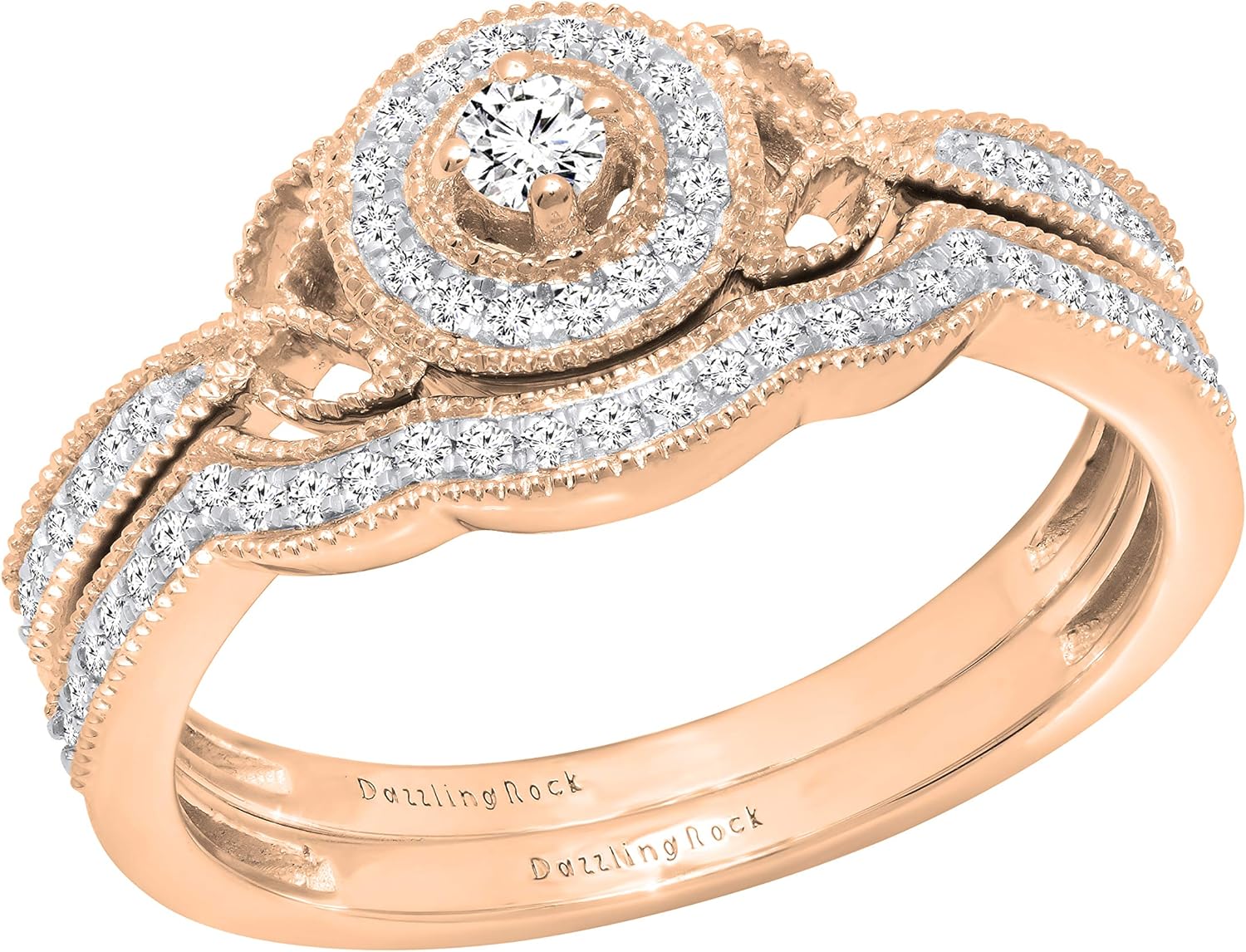 Dazzlingrock Collection 0.3tw Round Lab Grown Diamond Womens Cluster Vintage Style Engagement Ring Set 1/, Available in 10K/14K/18K Solid Gold & 925 Sterling Silver