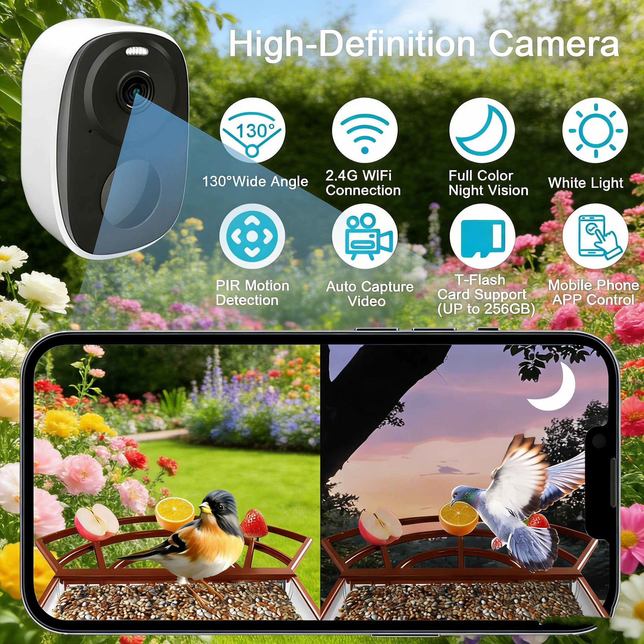 Comedero Pájaros Inteligente Solar con Cámara HD Reconocimiento IA a Prueba de Ardillas 2 litros Capacidad Estación Impermeable para Jardín Patio