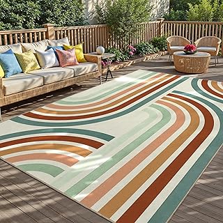 Indoor Outdoor Area Rug, Mid Century Modern Multicolored Outdoor Patio R...