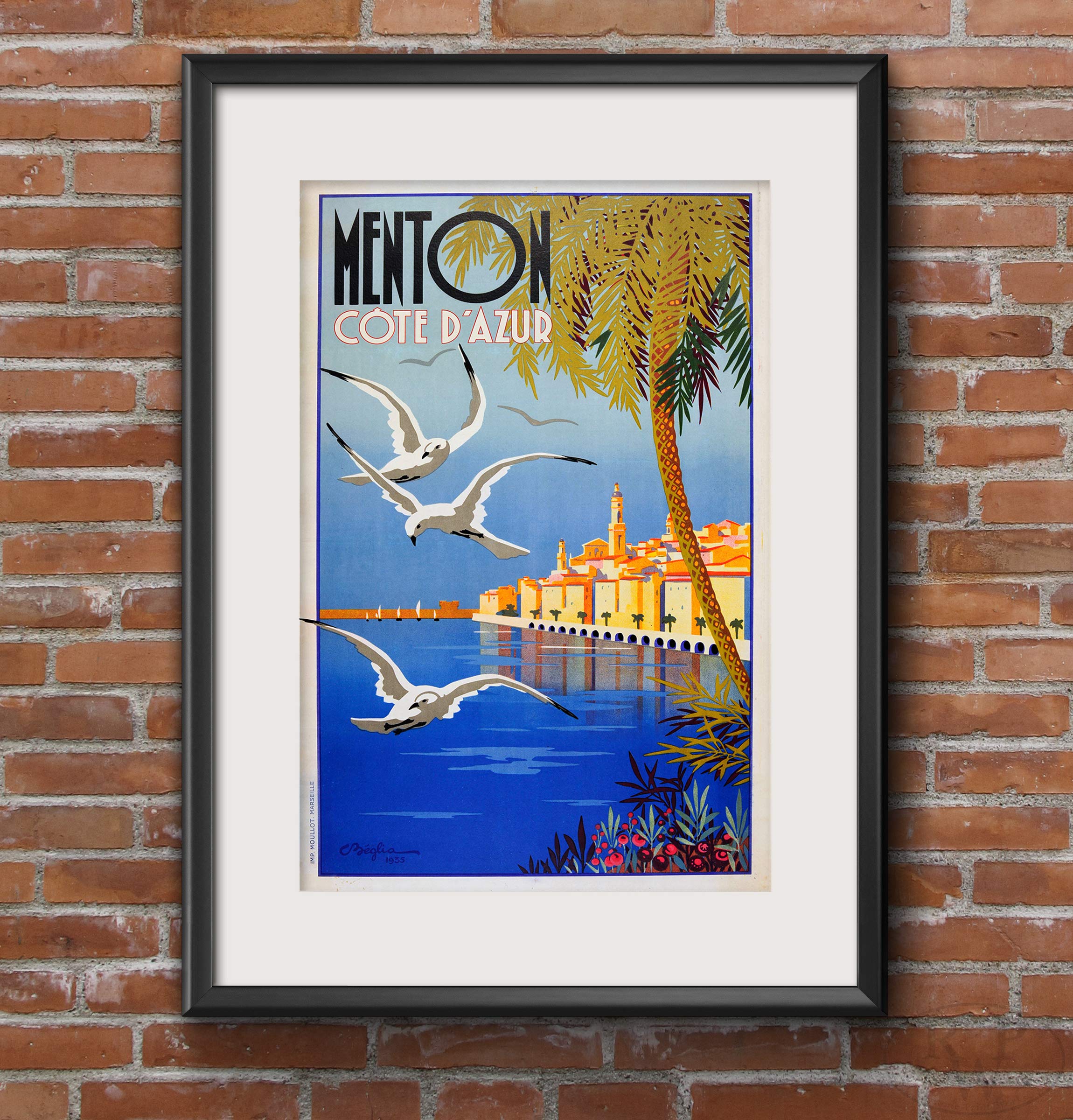 Rpw Roystone Print Works Rpw Vintage France Menton Cote D'azur Travel Poster A3 / A4 Wall Art Digital Print (A3)