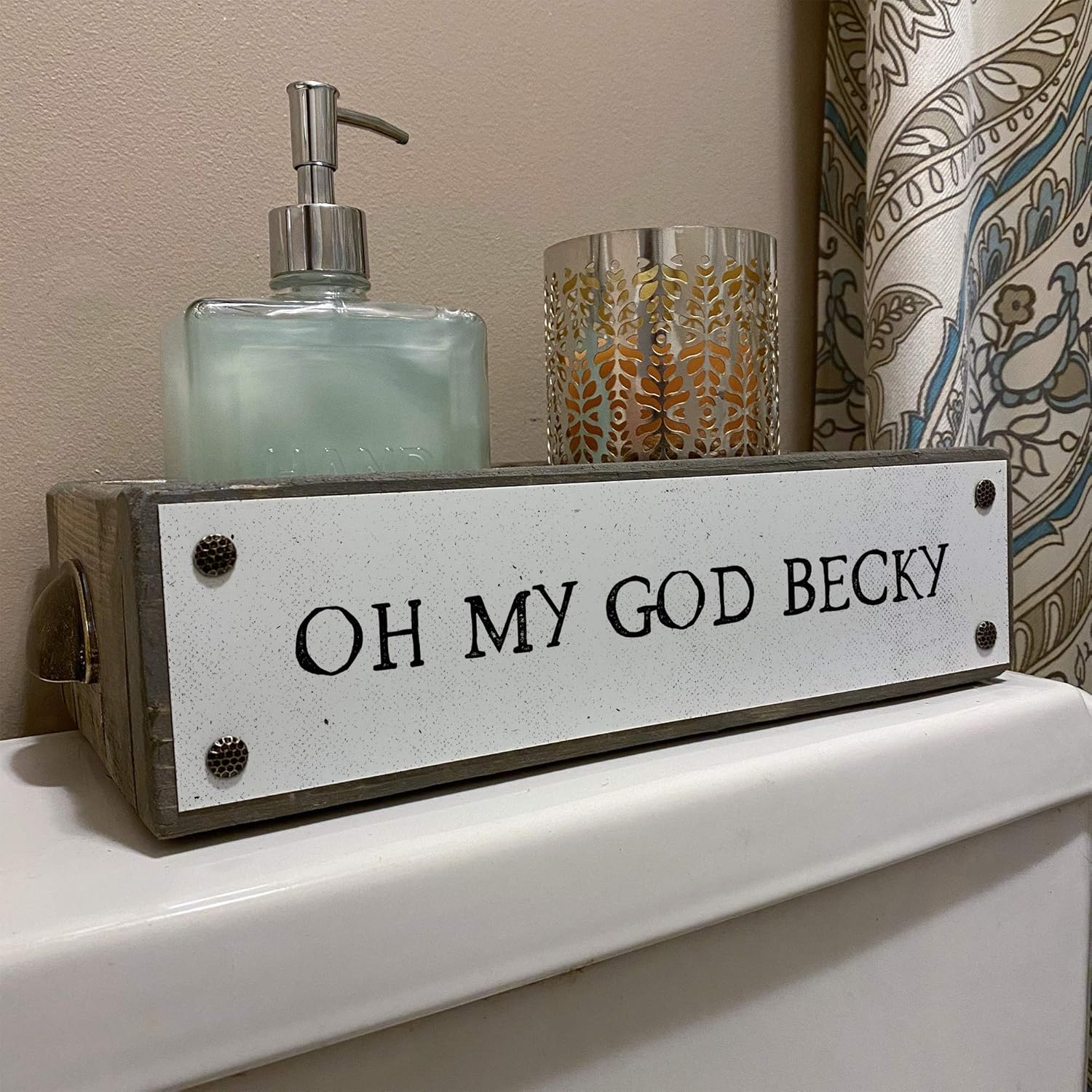 ANVEVO Oh My God Becky – Bathroom Box – Cute & Funny Rustic Farmhouse Bathroom Decor - Toilet Paper Holder - Wood Boxes with Sayings – Diaper Caddy