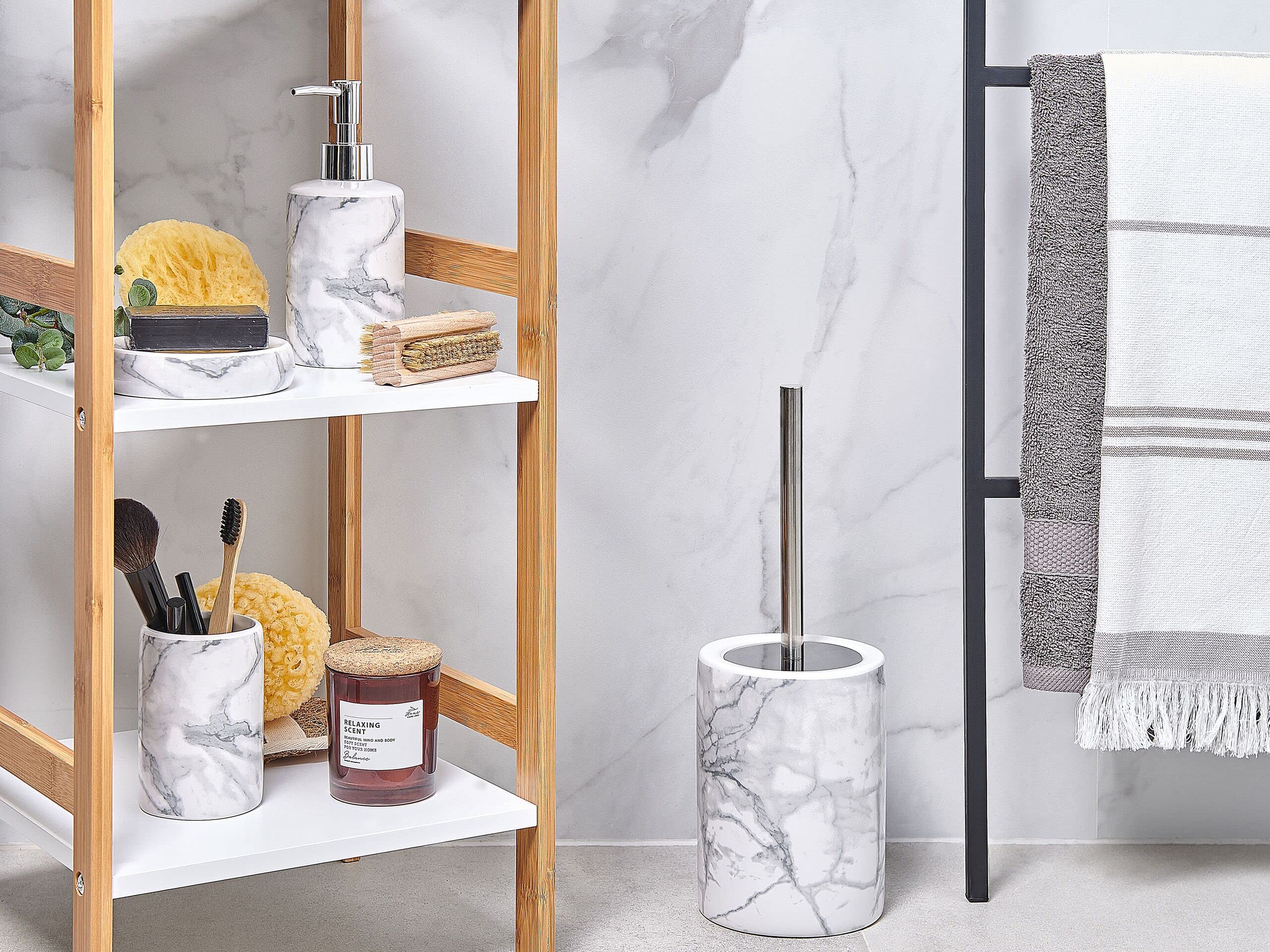Set Accessori Bagno Porta Sapone in Ceramica Marmo Bianco Porta Scopino