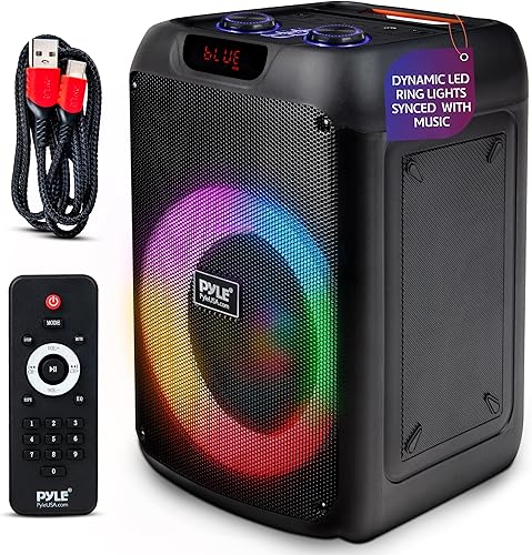 Pyle Altavoz portátil Bluetooth para fiestas con woofer de 8 pulgadas, función TWS, batería recargable de 100W, entrada de micrófono, eco, control