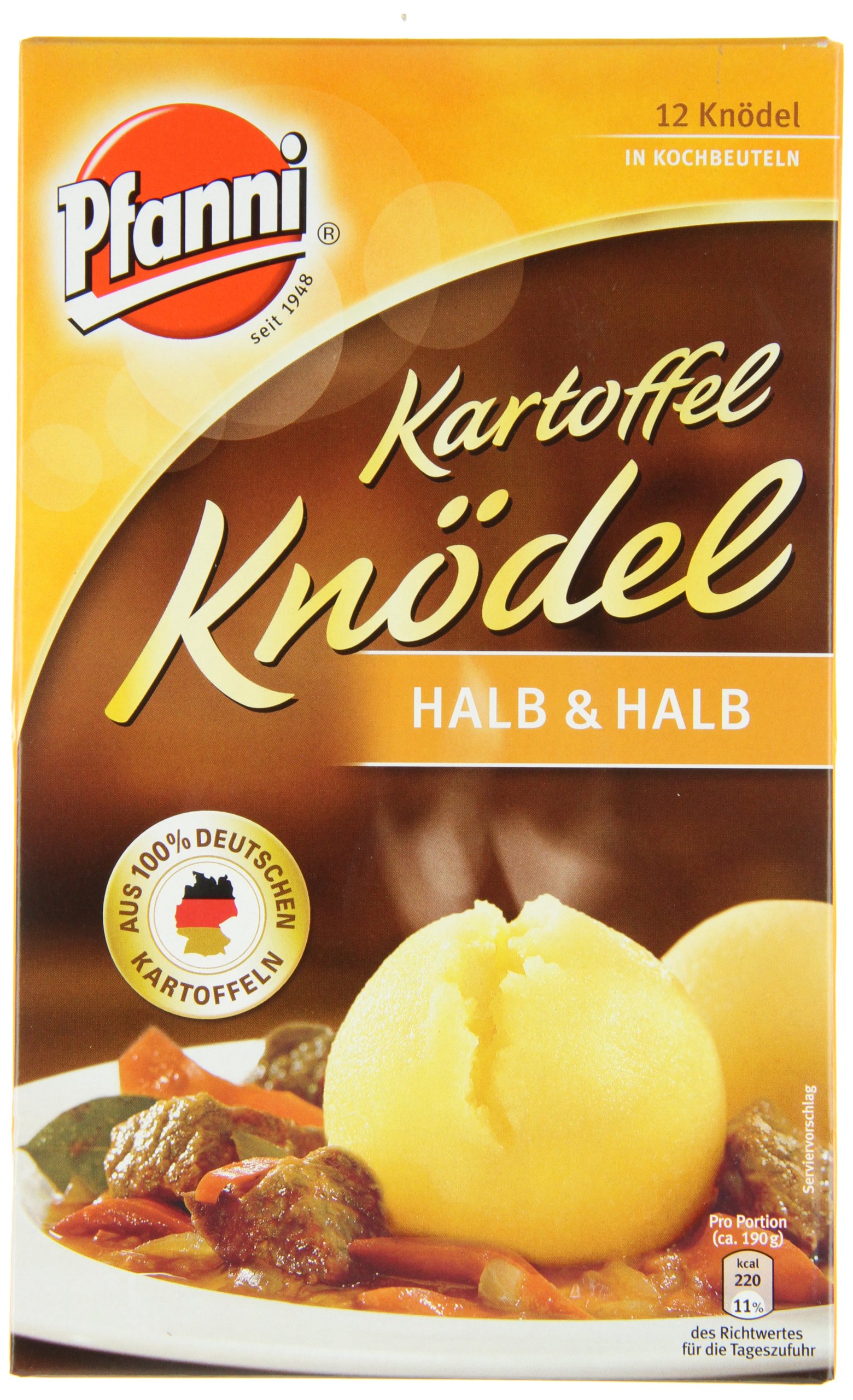 Pfanni Kartoffel Knödel Halb & Halb der Klassiker für ein leckeres Kartoffelgericht mit 100% deutschen Kartoffeln 7x 400 g (Packung mit 2)