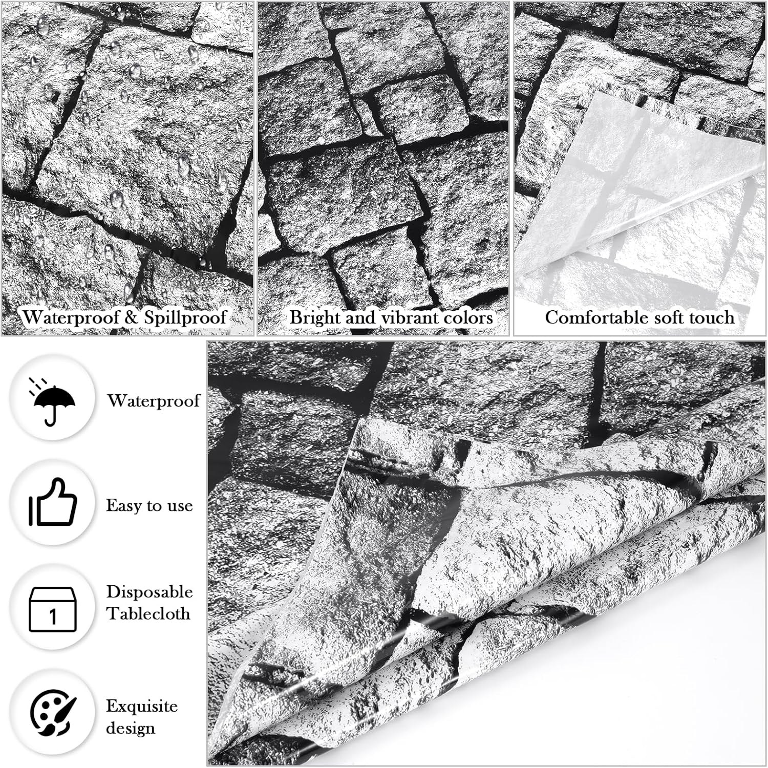 PHOGARY 3 Pieces Stone Wall Tablecloths Brick Tablecloths Halloween Table Covers Disposable Plastic Tablecloths Photo Brick Decal Wallpaper Stone Pattern Table Cloth for Medieval Party Decorations
