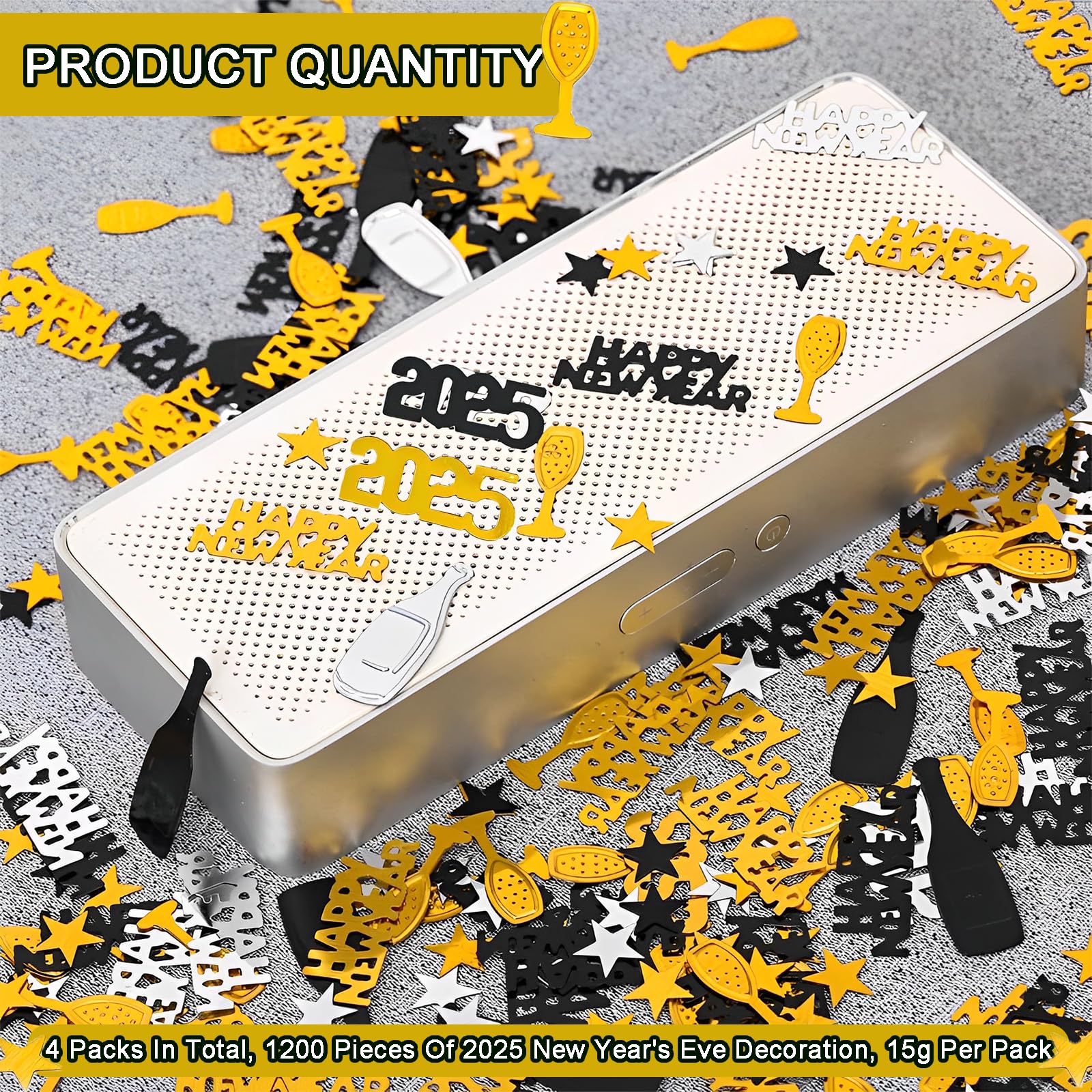 Silvester Konfetti 2025 – Gold, Schwarz, Silber, Ca. 500 Teile, Aus Glitzerndem PVC – Perfekt Für Partydeko, Tischdekoration Oder Luftballons