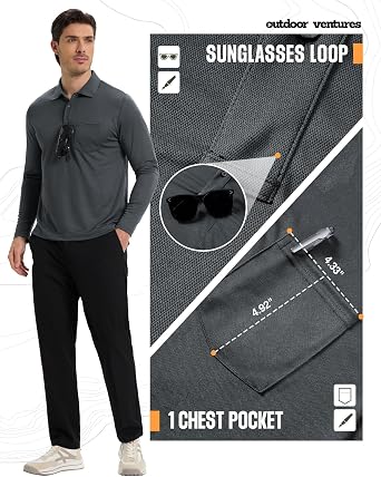 Outdoor Ventures Men's Long Sleeve Golf Polo UPF50+ Breathable Shirt