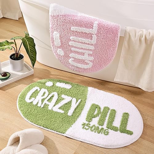 Miniatura 7 de FROZZUR Crazy Pill - Tapete de baño amarillo antideslizante para baño, de forma linda, tapete preparatorio para bañera, tapete de felpa lavable,