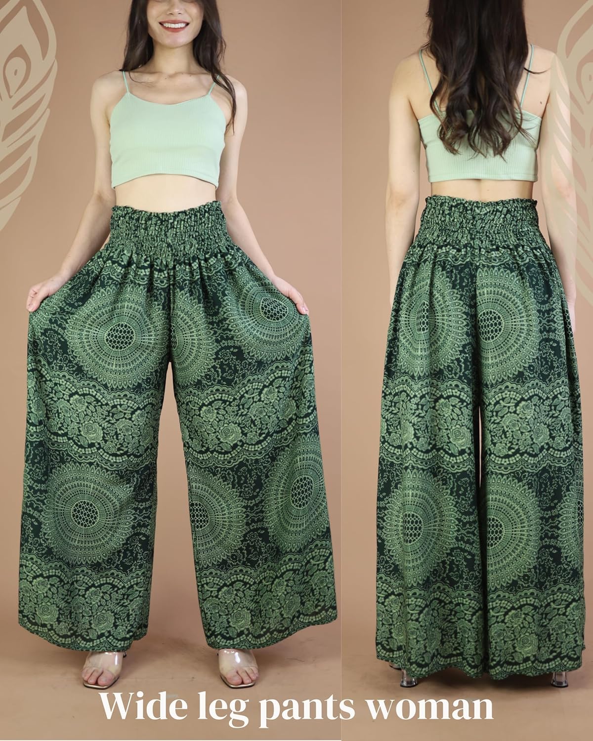 Boho Pants Palazzo Pants for Women with Pockets| Wide Leg high Waisted Flowy Pants for Women | Summer, Cruise, Vacation - Image 2