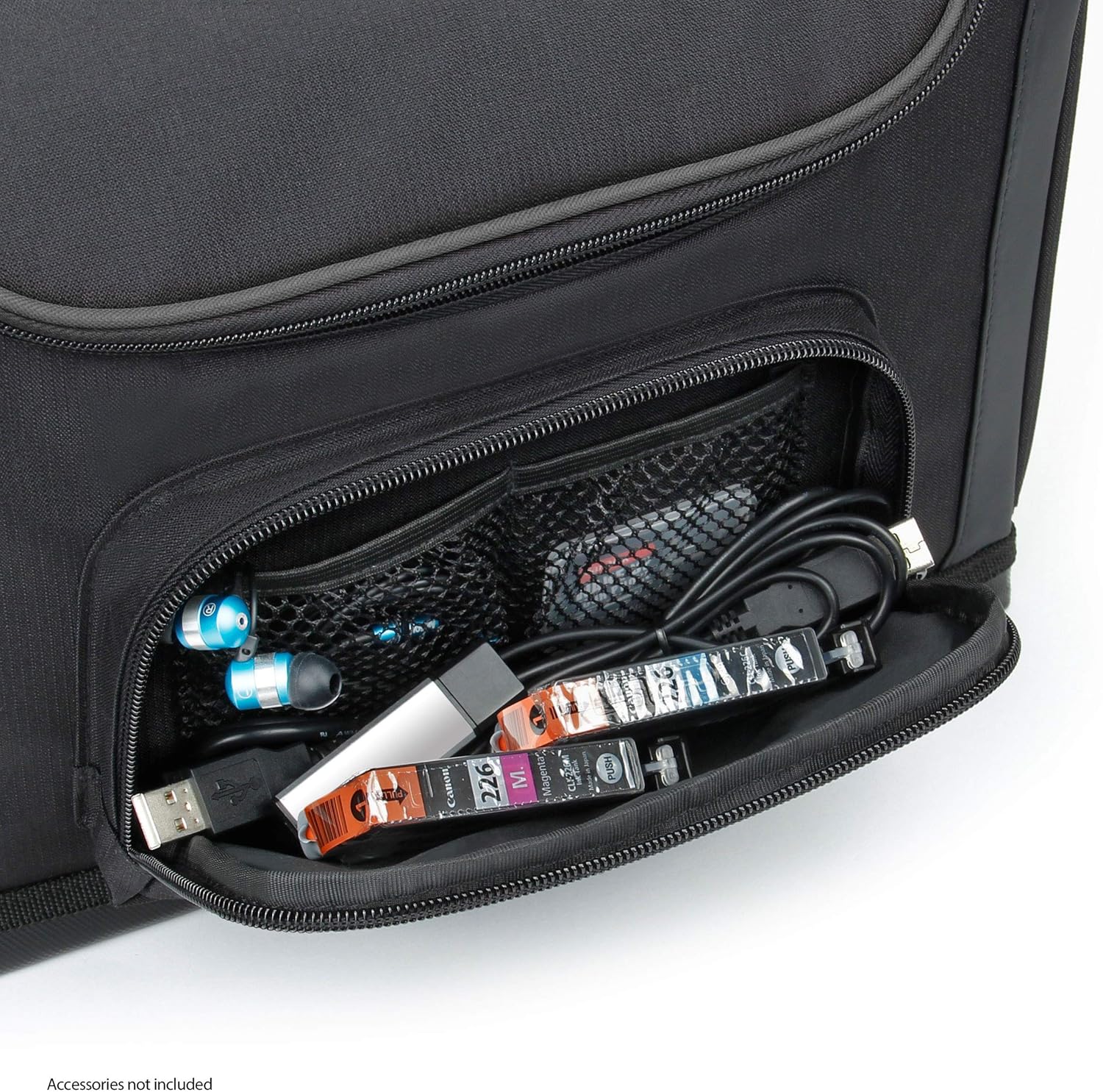 USA Gear Portable Photo Printer Case - Messenger Bag with Padding Dividers Compatible with Canon Selphy CP1500, Selphy Cp1300, Kodak Step Wireless, Canon Ivy 2, and more Mini Photo Printers - Black