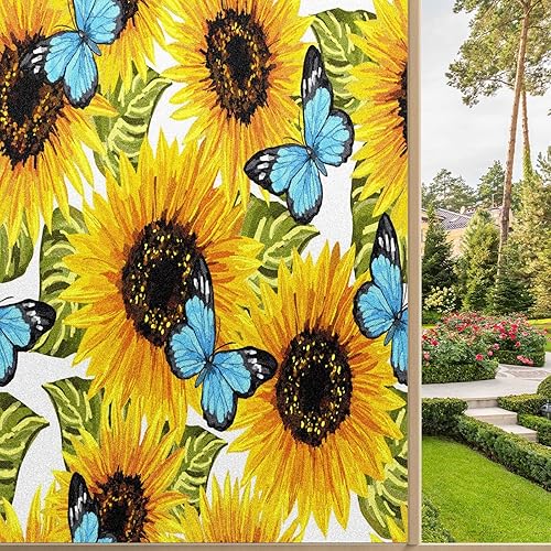 Película decorativa de privacidad para ventana, diseño de girasol, mariposa, estática, translúcida, para ventana, de vidrio esmerilado, no adhesivo,