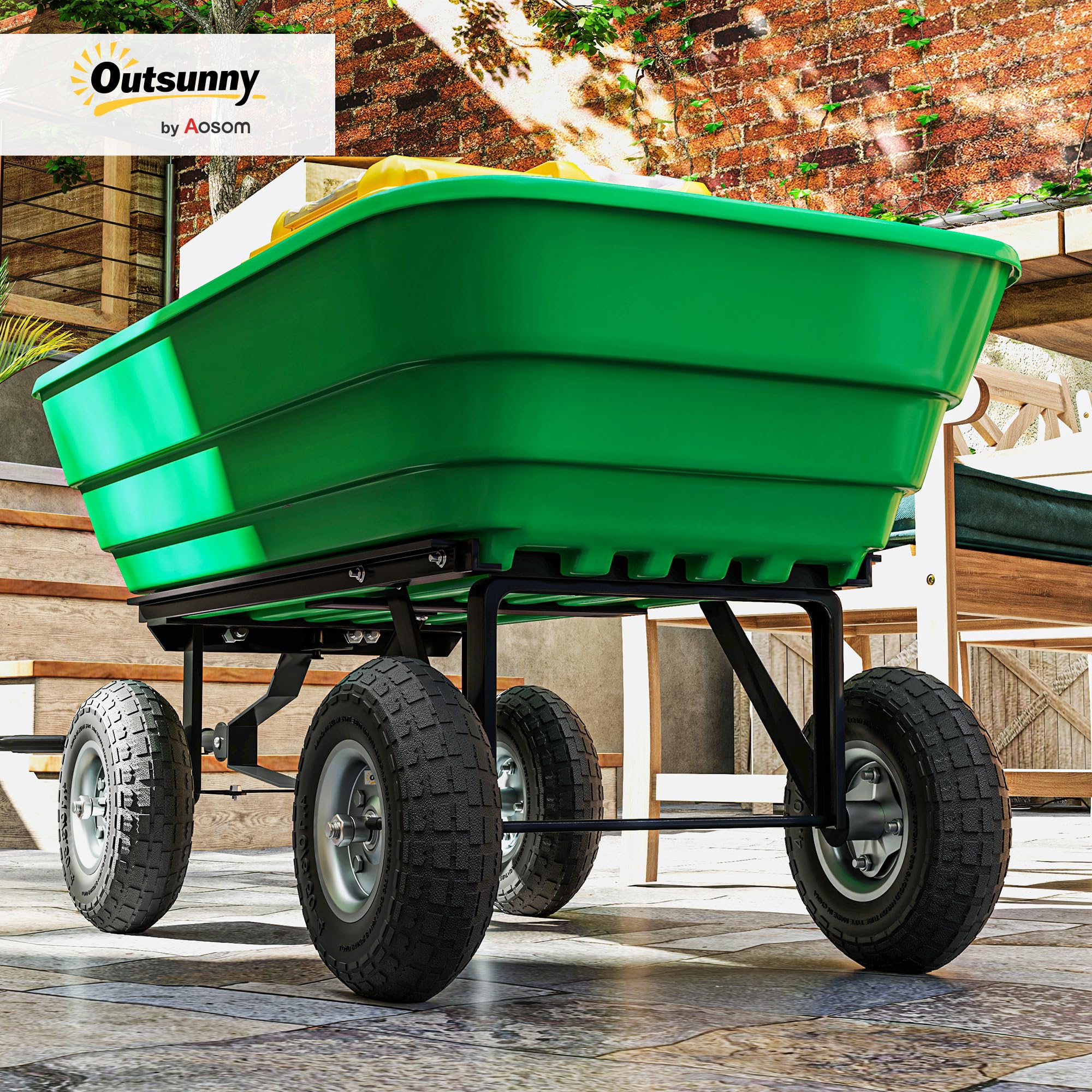 Outsunny Juego de 4 Ruedas para Carretilla, Neumáticos de Goma Ø255 x 75 mm, Ruedas de Repuesto, Eje de 16 mm, Carga 80 kg, para Carros de Mano y Carritos de Jardín, Negro