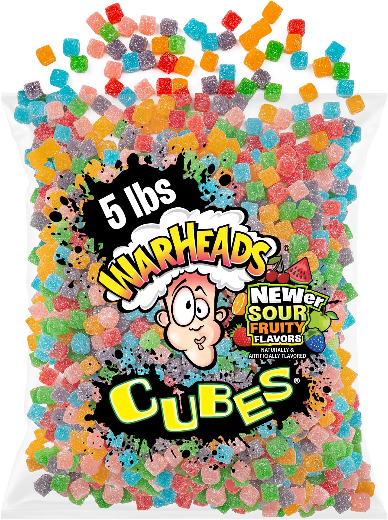 WARHEADS Cubes - Sour Sweet & Fruity Chewy Candy - Orange, Watermelon, Blue Raspberry, Black Cherry, Strawberry & Green Apple Flavors - 5 lb. Bulk Bag