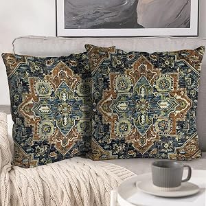 Boho Throw Pillow Covers 18x18 inch Set of 2,Boho Vintage Carpet Pattern Antique Ethnic Decor Double Sided Pattern Cushion Cover Soft Pillow Case Living Sofa Room Bed Square Pillow Cover