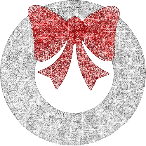 Miniatura 15 de Best Choice Products 48in Pre-Lit Outdoor Christmas Wreath Decoration, LED Metal Holiday Decor for Home w/ 140 Lights, Bow - Green/Red