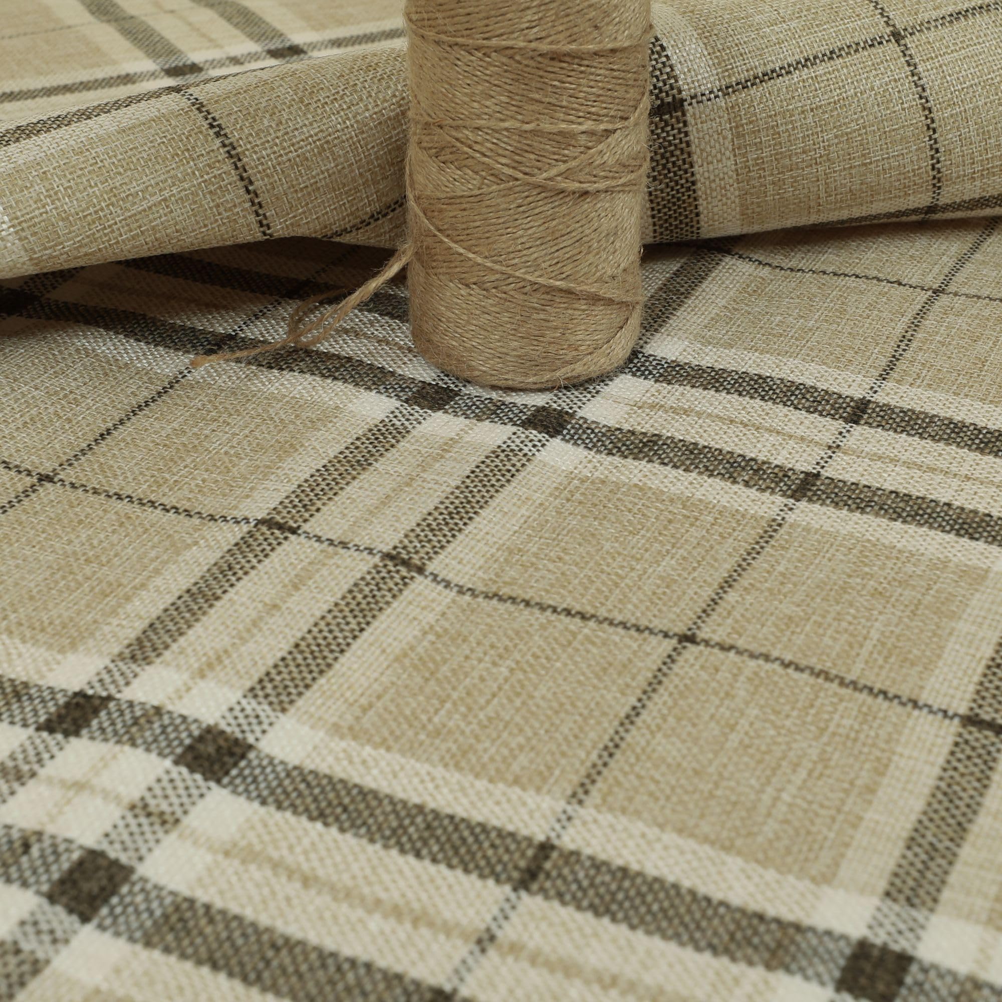 Tweed Textured Check Tartan Upholstery Fabric, Beige | By The Metre, Chenille