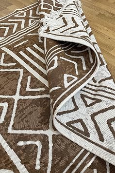 Pamuk Dokuma Yumuşak Çift Taraflı Yıkanabilir Saçaklı Salon Mutfak Yolluk Kilim KAHVE1 80 x 150