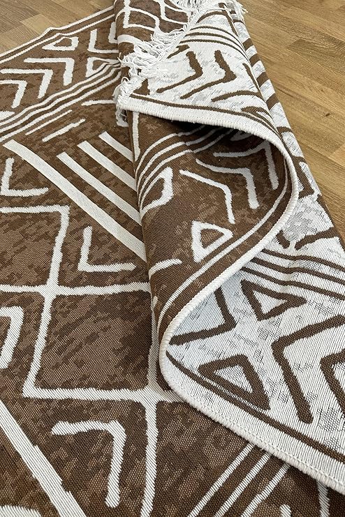 Pamuk Dokuma Yumuşak Çift Taraflı Yıkanabilir Saçaklı Salon Mutfak Yolluk Kilim KAHVE1 80 x 150